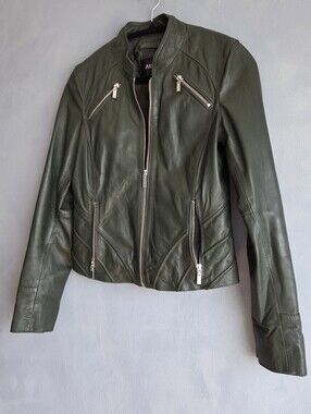 ARMA LEATHER SILVER ZIPPER FIR GREEN SHORT JACKET US S